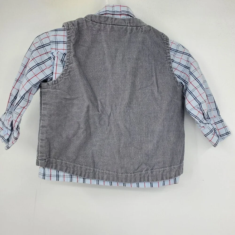 Disney Classic Pooh Plaid Button Down Shirt and Corduroy Vest‎ Size 9 Month